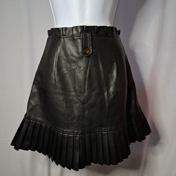 ZARA FAUX LEATHER PLEATED MINI skirt Sz Small *NO BELT* ACADEMIA PREPPY ROCK NWT - Picture 10 of 16